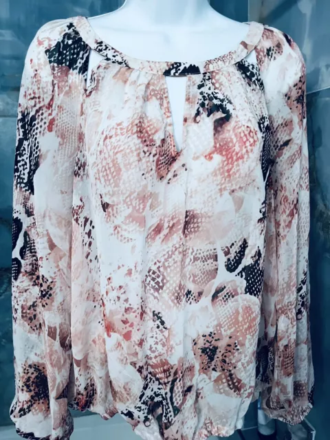 Jennifer Lopez Beautful Sheer LS Blouse Triple Keyhole Sz Md