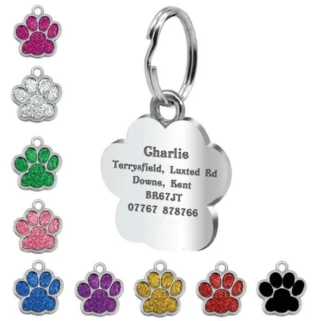 Dog Tag Engraved Personalised ID Tags Pet Tags Cat Animal Collar Name Paw