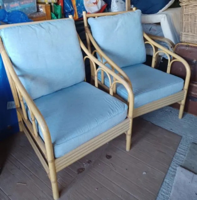 Pair 2 x Cane Conservatory Armchairs
