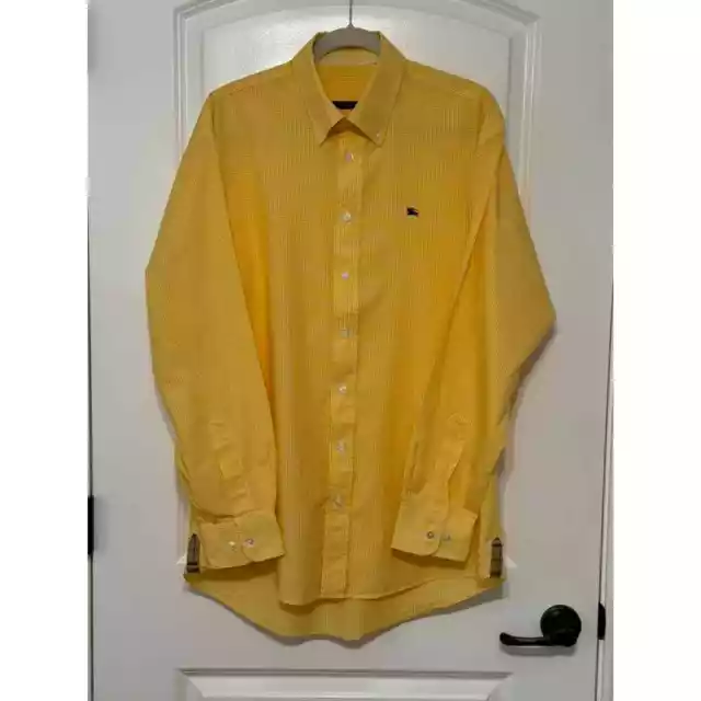 Burberry London Men's Long Sleeve Shirt Yellow Gingham Size L