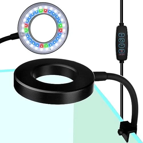 Clip On Aquarium Light for 1 to 3 Gal Fish Tank (Dimmable White+Blue+Red LED)
