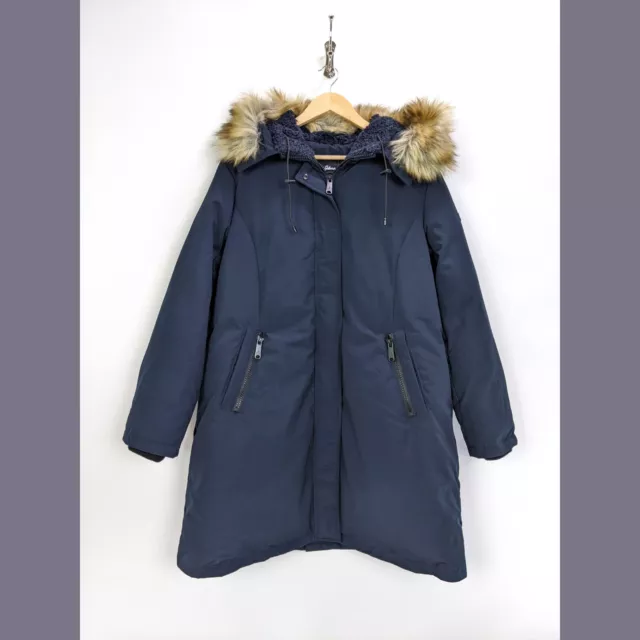 Sam Edelman Size XXL Womens Faux Fur Hooded Down Feather Parka Jacket Coat Navy