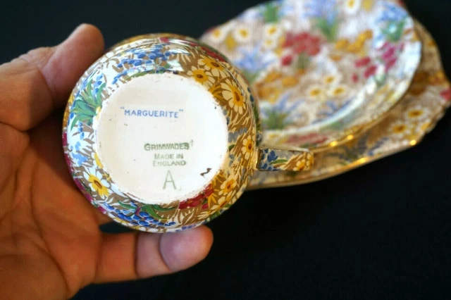 Beautiful Royal Winton Grimwades Chintz Marguerite Gold Trio 3