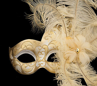 Mask from Venice Colombine IN Feathers Ostrich Golden Authentic 856 VG7 2