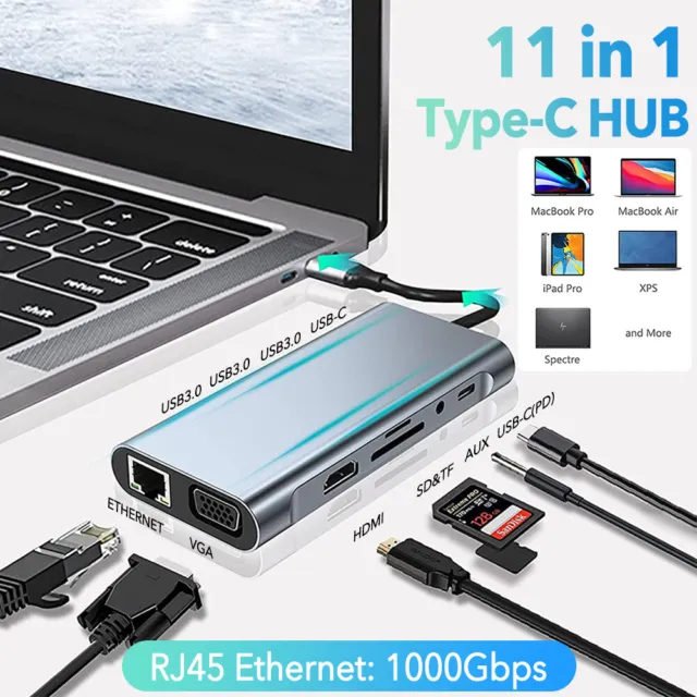 11in1 USB C Type C HD Output 4K HDMI Usb 3.0 HUB Adapter For MacBook iPad Pro AU