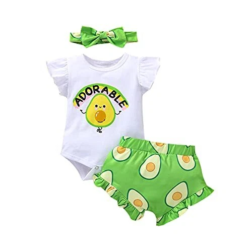 3Pcs Newborn Baby Girl Floral Ruffle Outfits Romper Jumpsuit Headband Set 6-12m