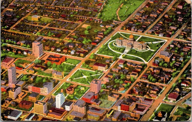 Airplane View of Jackson Mississippi~Aerial~Posted 1950~Linen Postcard