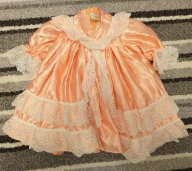 Vintage Chantelle Original Peach Satin Dress Age 3-6 Months
