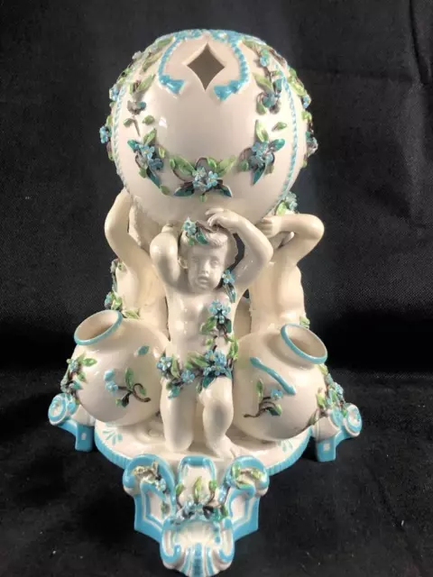 Good Antique Minton Porcelain Hand Painted Three Cherub Figure / Centrepiece.