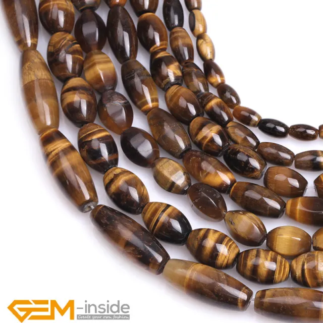 Natural Tiger's eye Gemstone Olivary Rice Spacer Loose Beads Jewelry Making 15"
