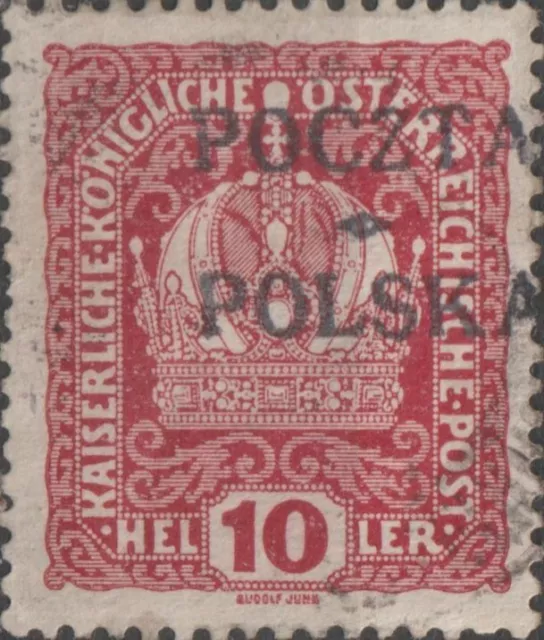 USED 1919 POLAND 10 H Krakow Issue Stamp POLSKA POCZTA Overprint Austrian Empire