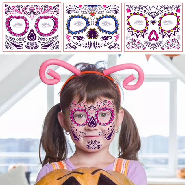 1/3Pcs Halloween Temporary Tattoos Face Tattoo Sticker Fake, Waterproof