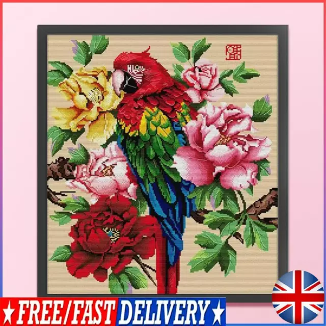 Full Embroidery Cotton Thread 14CT Printed Fairview Parrot Cross Stitch 43x47cm