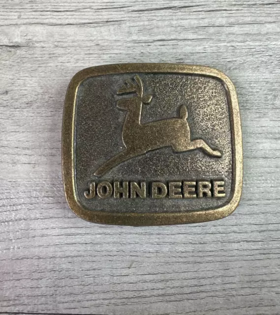Vintage 1980s John Deere Bronze Belt Buckle Leaping Deere Logo