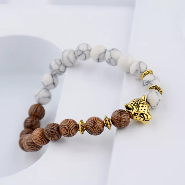 1 Piece Natural Wood Bead Bracelet for Men Red Meditation Leopard Beads Bangle