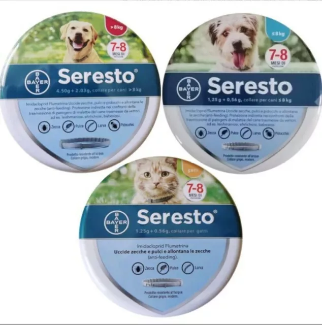 Protezione 7-8 Mesi Seresto&Bayer Collare antipulci e zecche per Cani/Gatti kc04