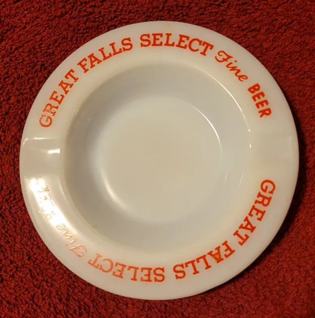 Vintage Milk Glass Great Falls Select Beer Ashtray Montana Brewery Advertising
