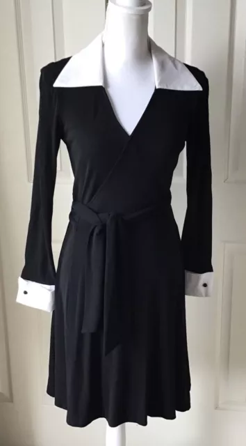 Diane von Furstenberg Black & White Wrap Dress Tuxedo Style Julie Sz Small READ