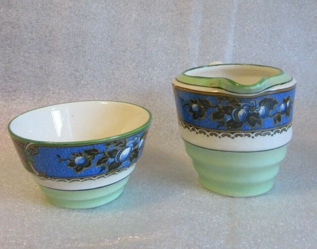 ROYAL WINTON 💝 Grimwades Creamer Cream & Open Sugar Bowl Art Deco Banded c 1930 2