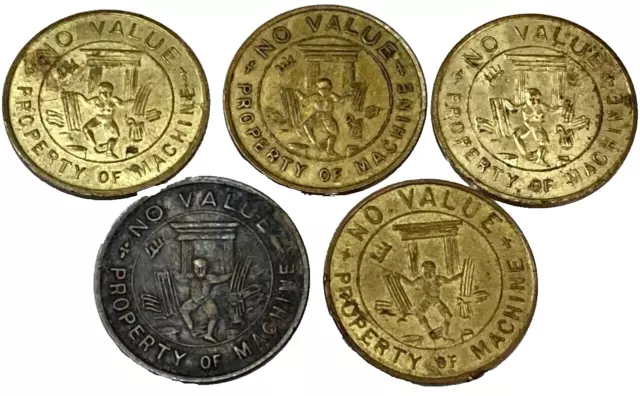 5 x Samson Novelty Co. London Machine Tokens - High grade Lustre