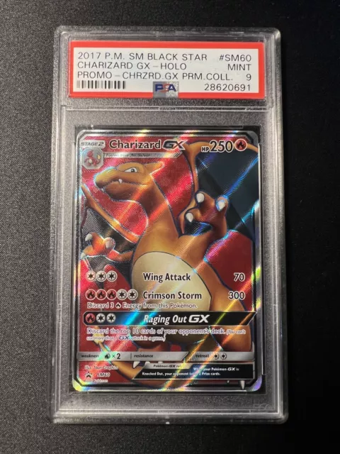 Pokemon PSA 9 MINT Charizard GX Full Art Black Star Promo Card SM60 (Non Jumbo)