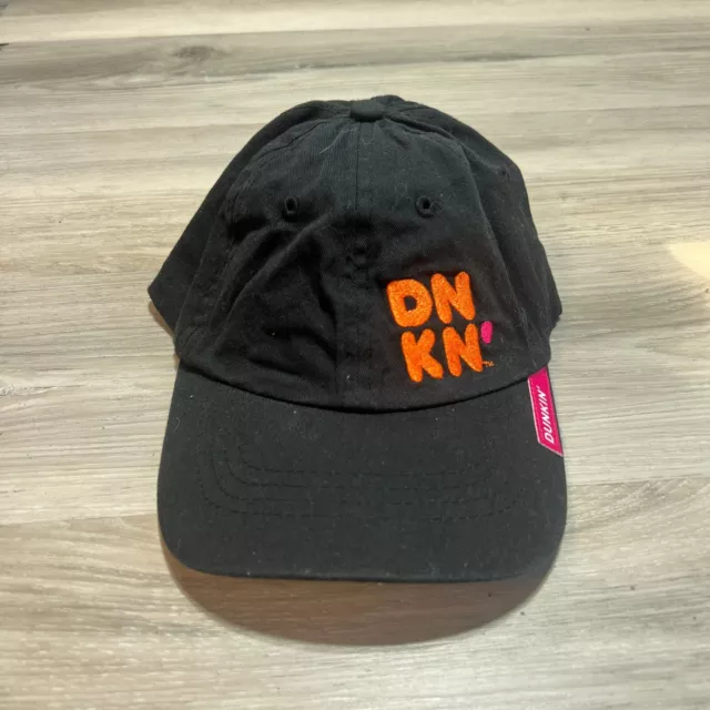 Dunkin Donuts Employee Strapback Hat Cap Black Embroidered Canvas EUC