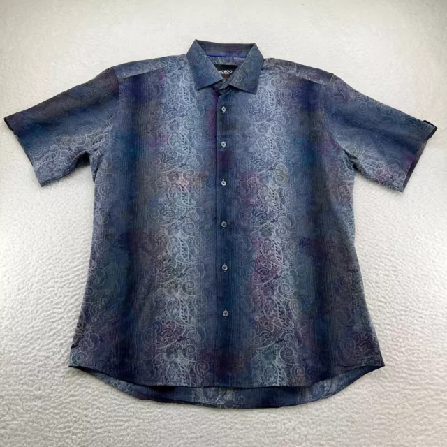 MACEOO Shirt Mens 5 / XL Button Up Blue Paisley All Over Print Italian Cotton