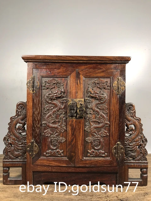 Old China  handmade Exquisite  Huanghuali Wood dragon double ear folding dresser