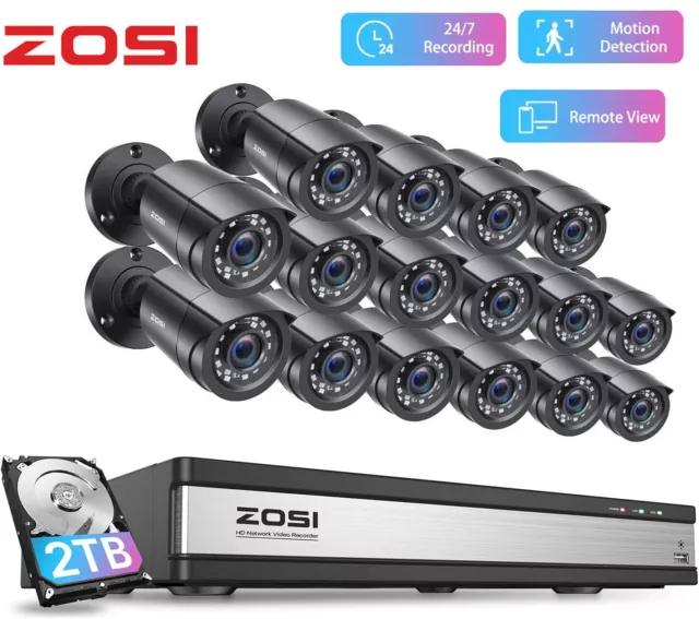 ZOSI 1080P CCTV Security IR Camera System Home 16CH 2TB DVR Outdoor Waterproof