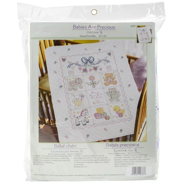 Bucilla Stamped Cross Stitch Crib Cover Kit 34"X43"-Babies Are Precious 40787