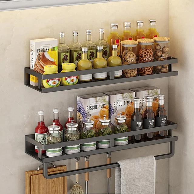2 Pezzi Porta Spezie Da Appendere - 29x6.8x6.5cm, Nero, Con Ganci Autoadesivi E Viti, Per Cucina E Bagno - Foto 5