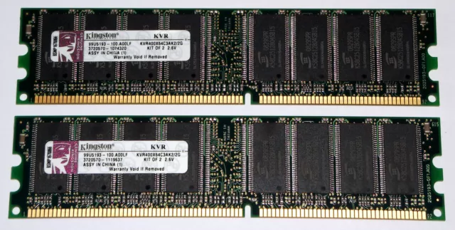 2 GB Kit DDR-RAM (2x 1GB) 184-pin PC-3200U non-ECC  'Kingston KVR400X64C3AK2/2G'