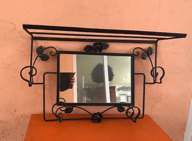 PORTE MANTEAU ART Deco En Fer Forge Decor De Roses Avec Miroir Et Porte