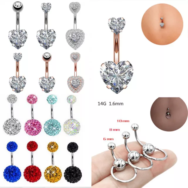Crystal Navel Ring Bar Barbell Drop Body Piercing Surgical Belly Button Rings AU