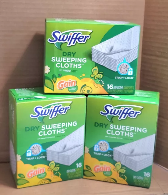 3x Swiffer Sweeper Dry Sweeping Pads Refill for Multi Cleaning, Gain, 16 Ct Each