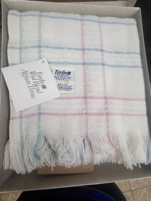 FARIBO Wool Blend Blanket Multicolor Wool Acrylic Afghan Throw 50x60 Baby NIB