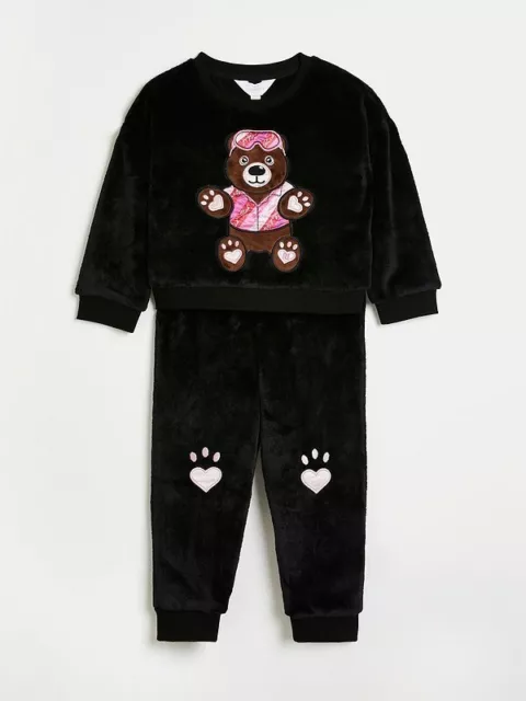 River Island Mini Girls Bear Cosy Sweatshirt Loungewear Set Size Age 3-4yrs