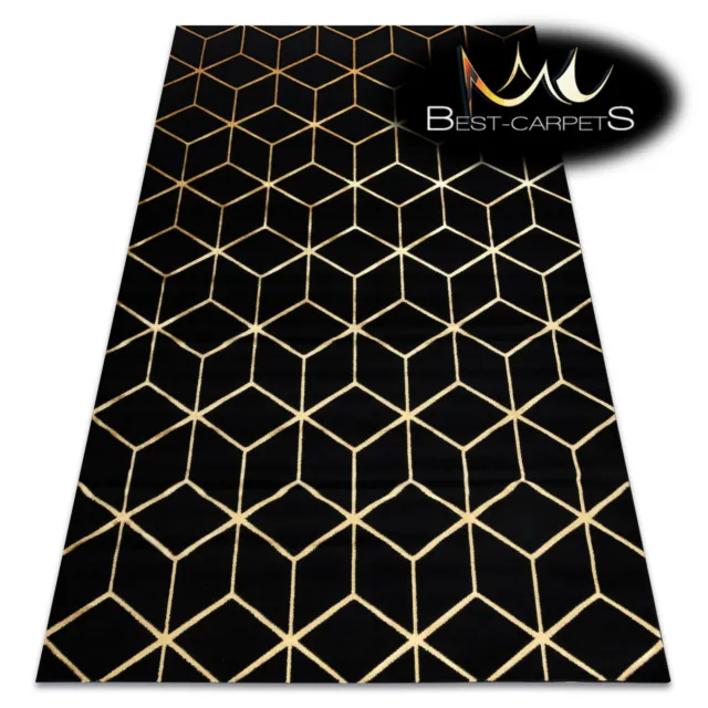 Modern Stylish Rug GLOSS 3D geometric, cube, glamour, black/gold Best Quality