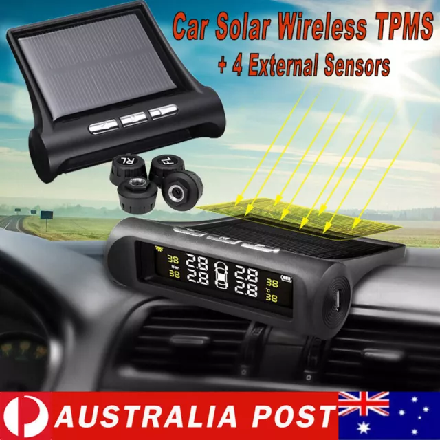 Solar Wireless TPMS Car Tire Tyre Pressure Monitoring System +4 External Sensors