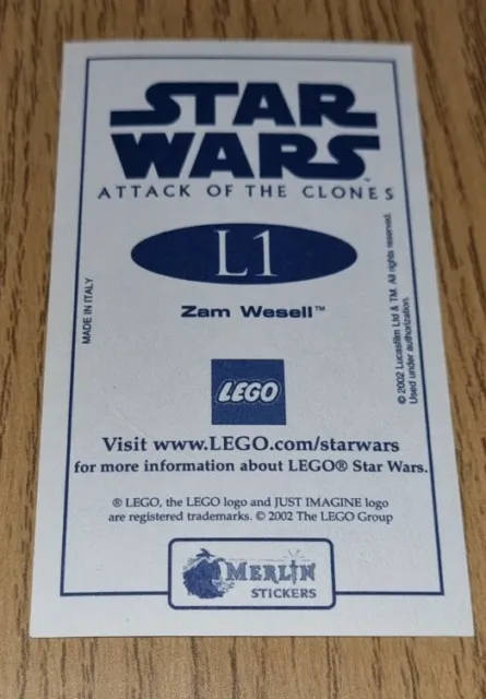 Star Wars Attack of the Clones AOTC Lego Merlin Sticker. L1 Zam Wesell 2