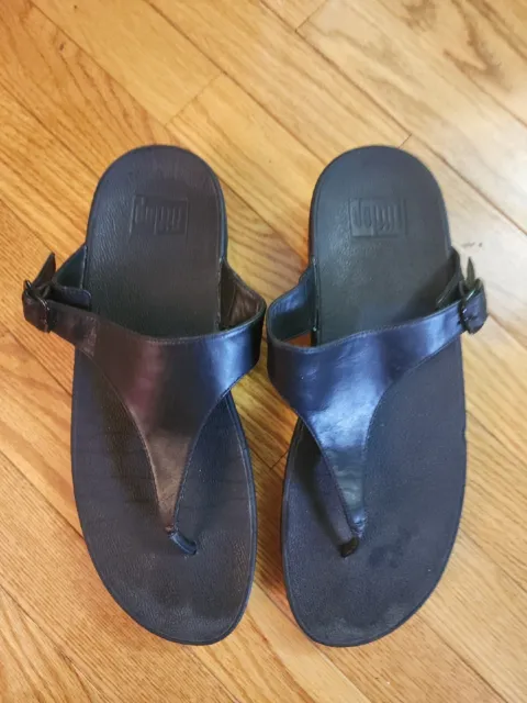 FITFLOP The Skinny Black Sz 11 Women's Leather Thong Flip Flop Sandals