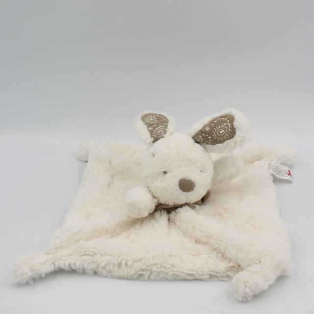 Doudou plat lapin blanc bandanas gris beige NICOTOY - 14765