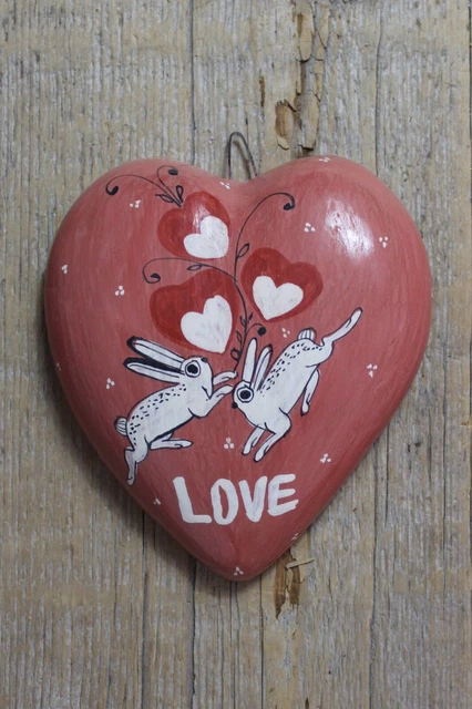 Clay Heart Valentine's Day Bunny Rabbits Love Handmade Medrano Mexican Folk Art