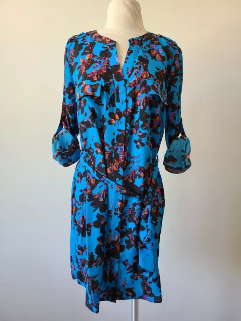 Turquoise Burgundy Floral Satin CDC Button Down Long Sleeves Midi Shirt dress