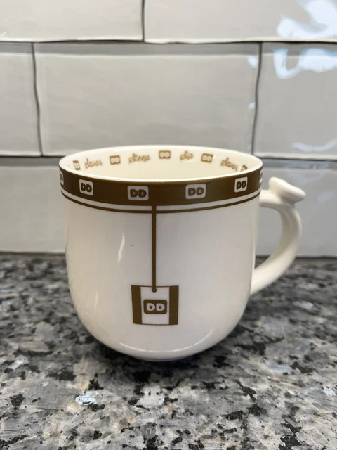 Dunkin Donuts DD Logo Gold Trim Tea Mug Cup Sip Savor Steep 2015 Tea Bag Design!
