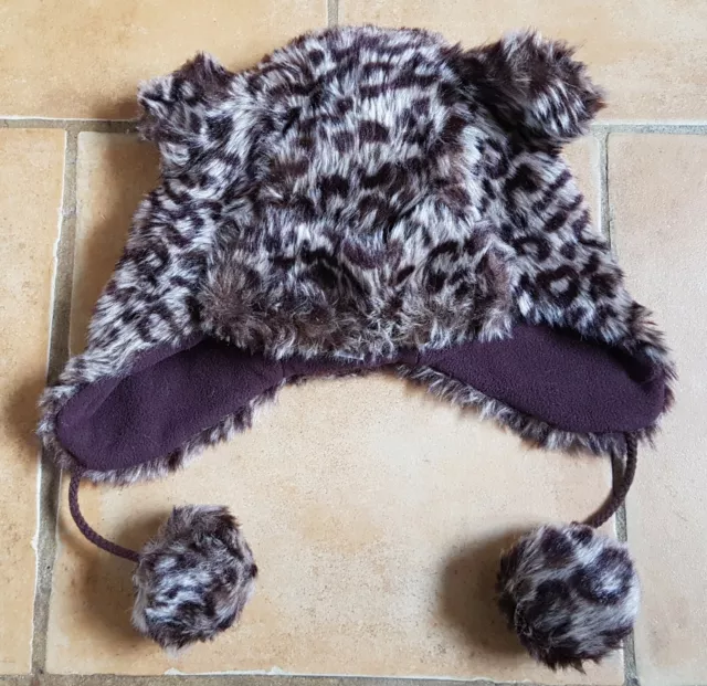 Monsoon ! Age 6 - 13 Yrs ! Fabulous Fur Leopard Print Hat With Ears ! Vgc !