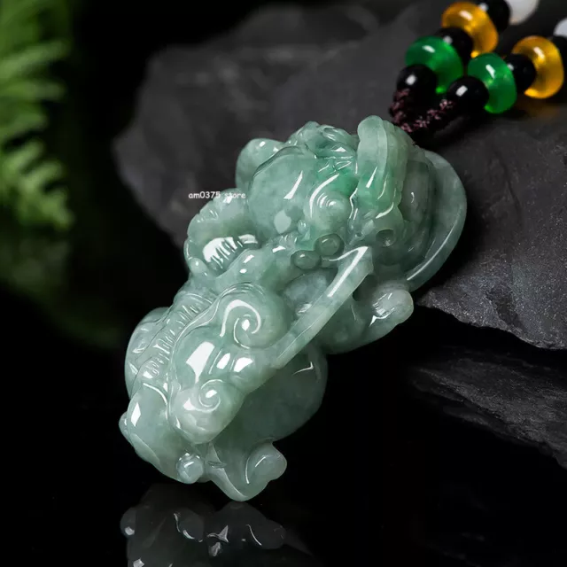 Natural Grade A Jade Jadeite Jade Women Men Green Lucky Pixiu Dragon Pendant