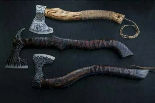 3 Custom Hand Forged Carbon Steel Ashwood Handle Viking Tomahawk Hatchet Axe