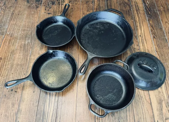 5PC Vintage Lodge USA Cast Iron Cookware LOT