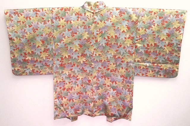 8304C2 Silk Vintage Japanese Kimono Haori Jacket Momijizukushi Shiny Rinzu